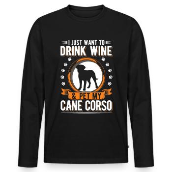 Cane Corso and Wine - Men's Premium Organic Long Sleeve Shirt - black - Front - Nico (187cm)
