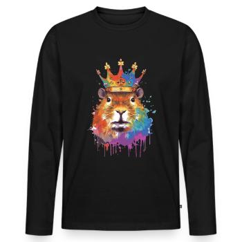 Capybara avec capybara couronne - T-shirt manches longues Premium bio Homme - noir - Devant - Nico (187cm)