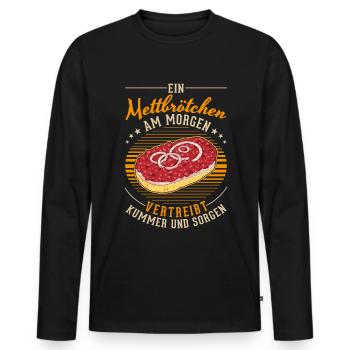 Mettbrötchen in the morning Mett Hackepeter - Men's Premium Organic Long Sleeve Shirt - black - Front - Nico (187cm)