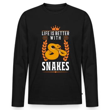 Das Leben ist besser mit Schlangen - Männer Premium Bio Langarmshirt - Schwarz - Vorne - Nico (187cm)