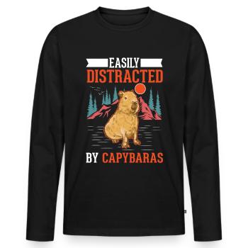 Facilement distrait par les capybaras - T-shirt manches longues Premium bio Homme - noir - Devant - Nico (187cm)