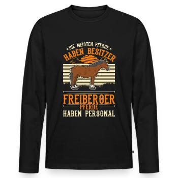 Freiberger Pferd Personal - Männer Premium Bio Langarmshirt - Schwarz - Vorne - Nico (187cm)