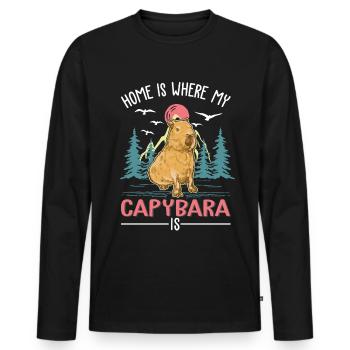 Home is where my Capybara is - Männer Premium Bio Langarmshirt - Schwarz - Vorne - Nico (187cm)
