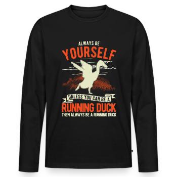 Indian Runner Duck Gift Running Duck - Men's Premium Organic Long Sleeve Shirt - black - Front - Nico (187cm)