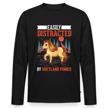 Easily distracted by Shetland Ponies Shetty - Männer Premium Bio Langarmshirt - Schwarz - Vorne - Nico (187cm)