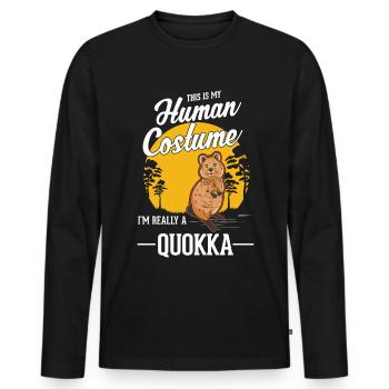 Quokka Halloween Kangourou à queue courte - T-shirt manches longues Premium bio Homme - noir - Devant - Nico (187cm)