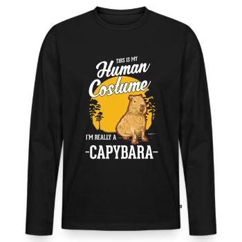 Déguisement Humain Capybara Wasserschwein Capibara - T-shirt manches longues Premium bio Homme - noir - Devant - Nico (187cm)