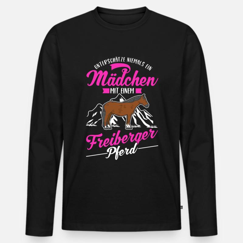 Freiberger Pferd Mädchen - Männer Premium Bio Langarmshirt - Schwarz