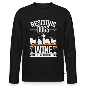Dog Rescue and Wine Street Dog - Men's Premium Organic Long Sleeve Shirt - black - Front - Nico (187cm)