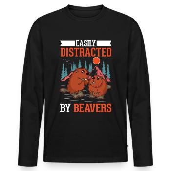 Easily distracted by Beavers Biber - Männer Premium Bio Langarmshirt - Schwarz - Vorne - Nico (187cm)