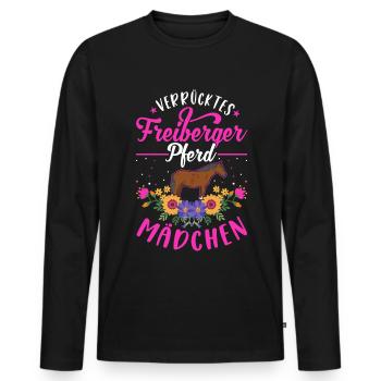 Verrücktes Freiberger Pferd Mädchen - Männer Premium Bio Langarmshirt - Schwarz - Vorne - Nico (187cm)