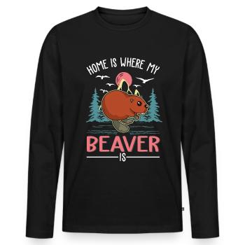 La maison, c’est là où mon castor est le barrage de castors - T-shirt manches longues Premium bio Homme - noir - Devant - Nico (187cm)