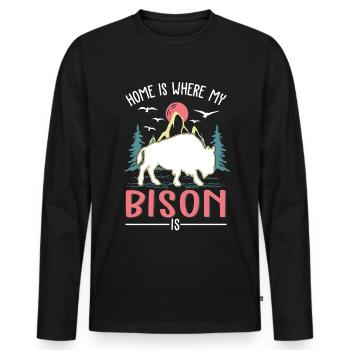 La maison est là où se trouve mon buffle - T-shirt manches longues Premium bio Homme - noir - Devant - Nico (187cm)