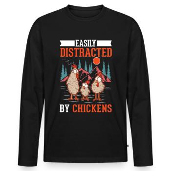 Facilement distrait par les poules Hühner Hühnchen - T-shirt manches longues Premium bio Homme - noir - Devant - Nico (187cm)