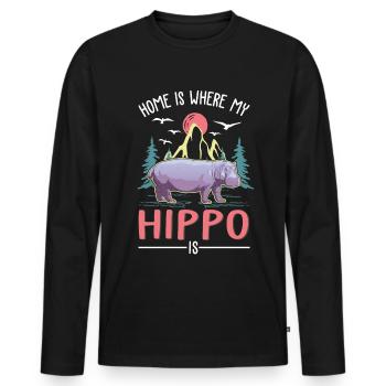 La maison est là où se trouve mon hippopotame, hippopotame - T-shirt manches longues Premium bio Homme - noir - Devant - Nico (187cm)