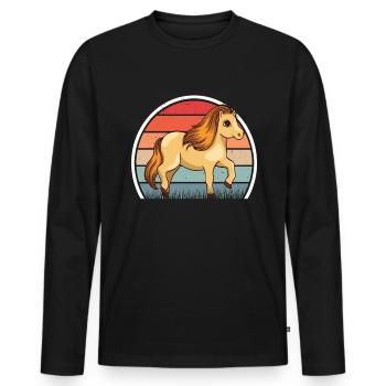 Poney Shetland Rétro - T-shirt manches longues Premium bio Homme - noir - Devant - Nico (187cm)