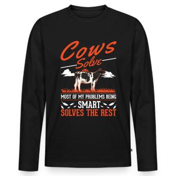 Vache cadeau agriculteur éleveur de bovins vaches - T-shirt manches longues Premium bio Homme - noir - Devant - Nico (187cm)