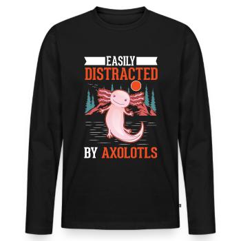 Facilement distrait par les axolotls Amphibien à queue - T-shirt manches longues Premium bio Homme - noir - Devant - Nico (187cm)