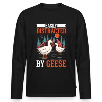 Facilement distrait par les oies Oies Éleveur d’oies Oies - T-shirt manches longues Premium bio Homme - noir - Devant - Nico (187cm)