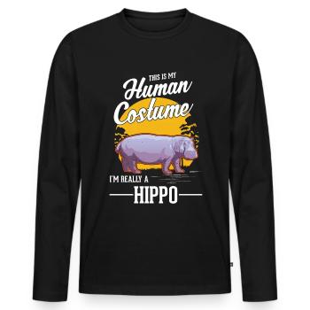 Déguisement Hippopotame Hippopotame Halloween - T-shirt manches longues Premium bio Homme - noir - Devant - Nico (187cm)