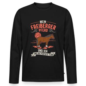 Freiberger Pferd et moi faisons équipe - T-shirt manches longues Premium bio Homme - noir - Devant - Nico (187cm)