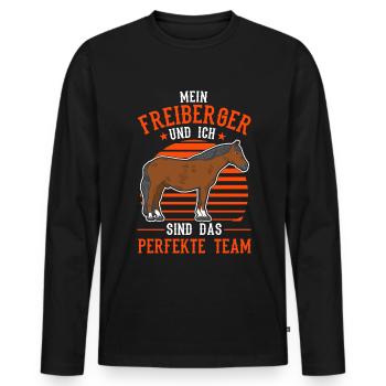 Freiberger Pferd und ich Sind das perfekte Team - Männer Premium Bio Langarmshirt - Schwarz - Vorne - Nico (187cm)