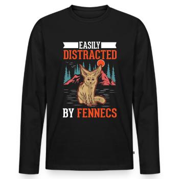 Easily distracted by Fennecs Fennek Wüstenfuchs - Männer Premium Bio Langarmshirt - Schwarz - Vorne - Nico (187cm)