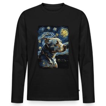 Pitbull chien nuit étoilée - T-shirt manches longues Premium bio Homme - noir - Devant - Nico (187cm)