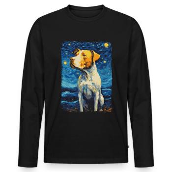 Pitbull Chien Nuit Étoilée - T-shirt manches longues Premium bio Homme - noir - Devant - Nico (187cm)