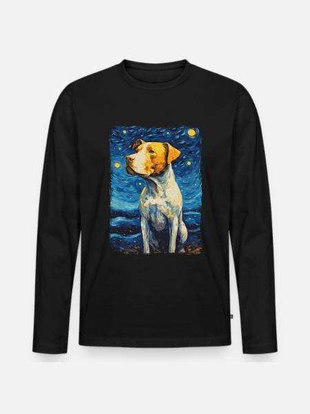 Pitbull Dog Starry Night - Men's Premium Organic Long Sleeve Shirt - black