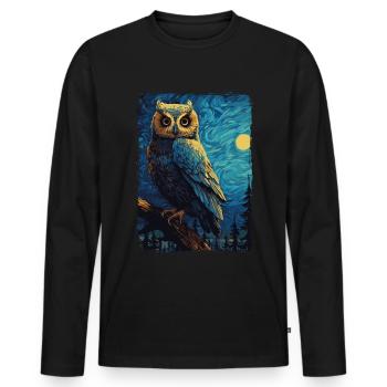 Eule Starry Night - Männer Premium Bio Langarmshirt - Schwarz - Vorne - Nico (187cm)