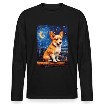 Corgi Starry Night - Männer Premium Bio Langarmshirt - Schwarz - Vorne - Nico (187cm)