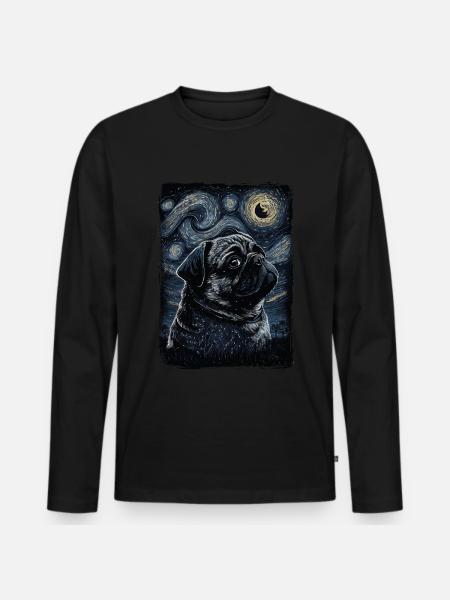 Mops Starry Night - Männer Premium Bio Langarmshirt - Schwarz