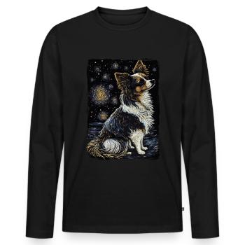 Papillon Hund Starry Night - Männer Premium Bio Langarmshirt - Schwarz - Vorne - Nico (187cm)