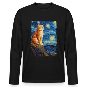 Cat Starry Night - Men's Premium Organic Long Sleeve Shirt - black - Front - Nico (187cm)