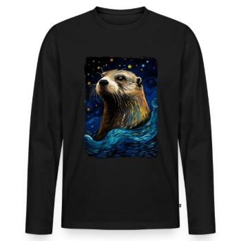 Loutre Nuit étoilée - T-shirt manches longues Premium bio Homme - noir - Devant - Nico (187cm)