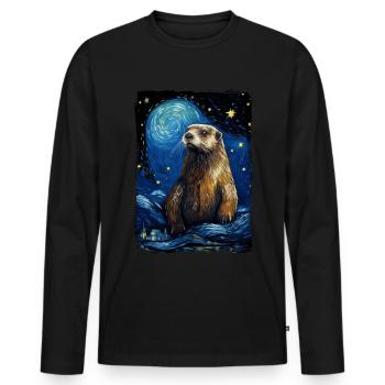 Loutre Nuit étoilée - T-shirt manches longues Premium bio Homme - noir - Devant - Nico (187cm)