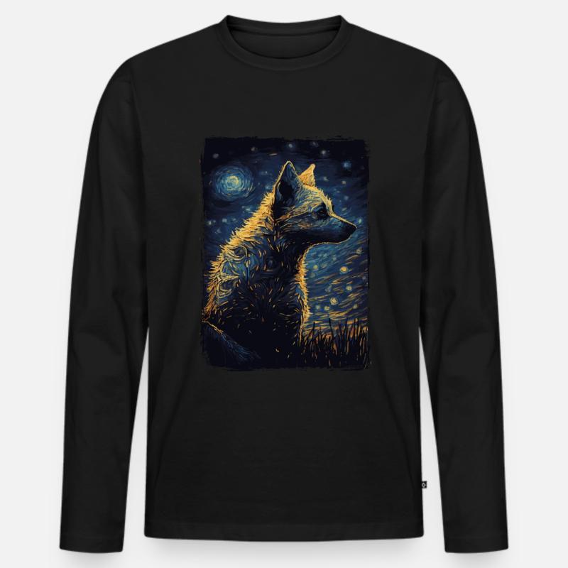 Hyäne Starry Night - Männer Premium Bio Langarmshirt - Schwarz