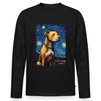 Pitbull Chien Nuit Étoilée - T-shirt manches longues Premium bio Homme - noir - Devant - Nico (187cm)