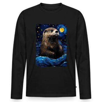 Loutre Nuit étoilée - T-shirt manches longues Premium bio Homme - noir - Devant - Nico (187cm)