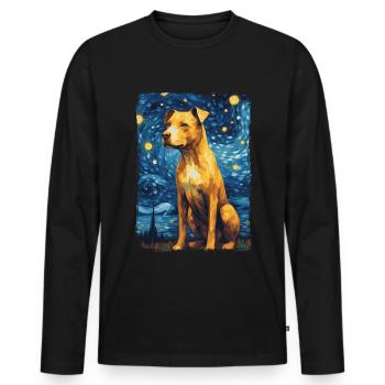 Pitbull Chien Nuit Étoilée - T-shirt manches longues Premium bio Homme - noir - Devant - Nico (187cm)