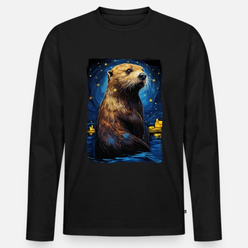 Otter Starry Night - Männer Premium Bio Langarmshirt - Schwarz