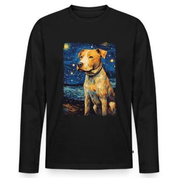 Pitbull Chien Nuit Étoilée - T-shirt manches longues Premium bio Homme - noir - Devant - Nico (187cm)
