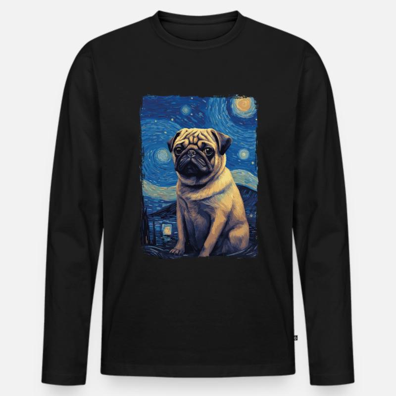 Mops Starry Night - Männer Premium Bio Langarmshirt - Schwarz
