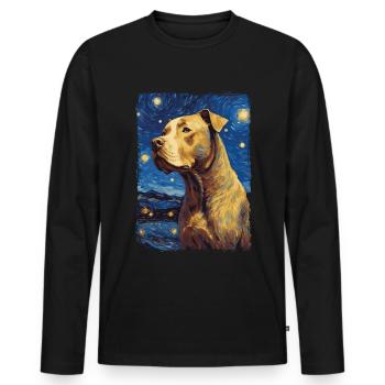 Pitbull Chien Nuit Étoilée - T-shirt manches longues Premium bio Homme - noir - Devant - Nico (187cm)