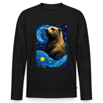 Loutre Nuit étoilée - T-shirt manches longues Premium bio Homme - noir - Devant - Nico (187cm)