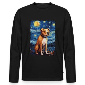Pitbull Chien Nuit Étoilée - T-shirt manches longues Premium bio Homme - noir - Devant - Nico (187cm)