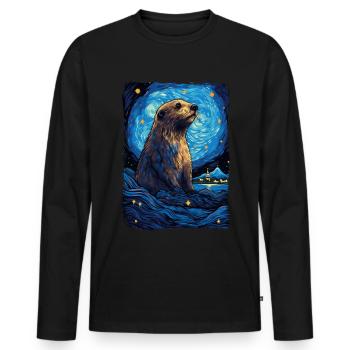 Loutre Nuit étoilée - T-shirt manches longues Premium bio Homme - noir - Devant - Nico (187cm)