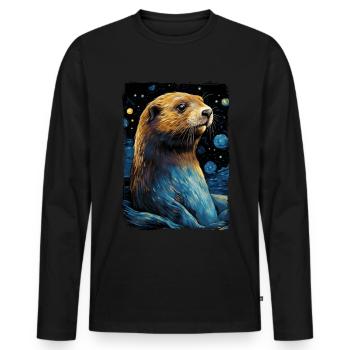 Loutre Nuit étoilée - T-shirt manches longues Premium bio Homme - noir - Devant - Nico (187cm)
