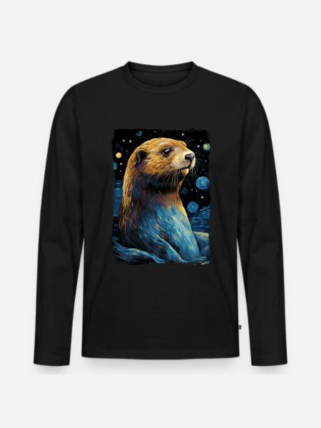 Otter Starry Night - Männer Premium Bio Langarmshirt - Schwarz